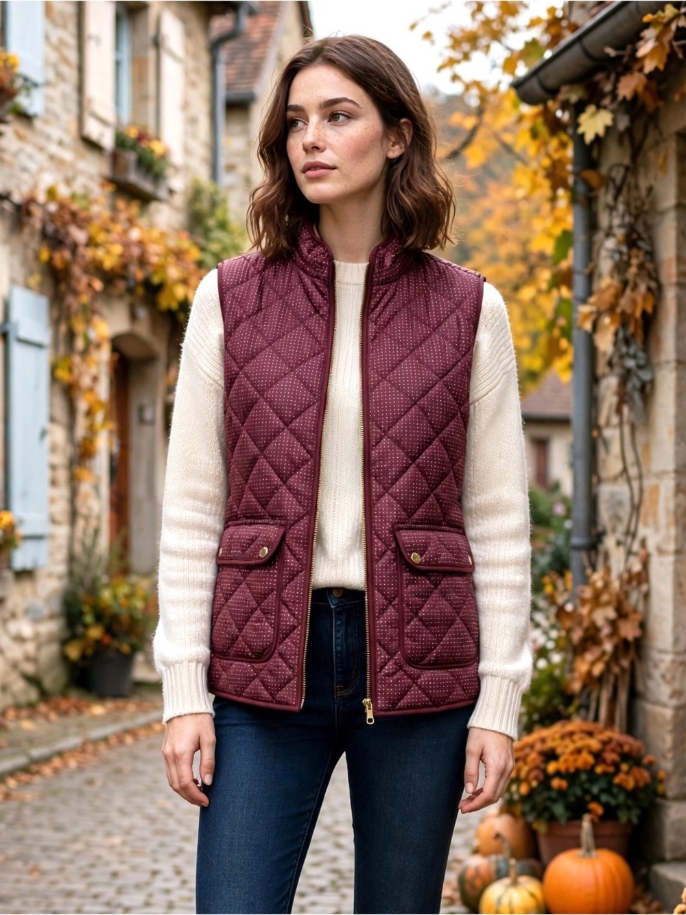 Catherine Malandrino Quilted Polka Dot Vest in Burgundy Medium Like New